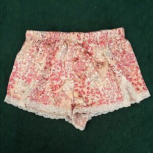 Rachel Zoe Pink Floral Lace Trim High Waist Shorts